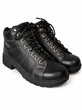 Harley-Davidson Leather Moto Ankle Boots Women’s 7 Black Lace-Up Biker